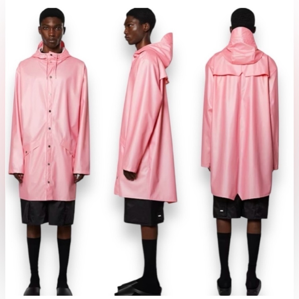 Rains Pink Hooded Long Raincoat/Rain Coat Jacket Raincoat